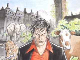 DolceMorire - copertina,racconto inedito DylanDog di Emanuele Cannizzo, tempere ed acrilici su cartoncino