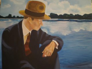 riproduzione pittorica di una fotografia scattata a polesella durante una giornata di sole; in primo piano , un amico che si è prestato a fare da modello assumendo una posa ispirata a un quadro di jack vettriano.
(acrilico su tela, 80x80, 2009)