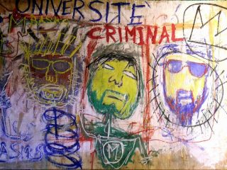 UNIVERSITA' CRIMINAL ANNO 2003 ACRLICO TEMPERA PASTELLI A OLIO 100X50