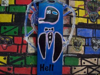 dittico hell yes anno 2004 acrilico tempera pastelli a olio panelli in legno 80x30