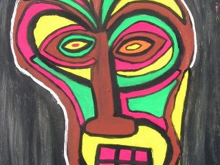 dittico africa coolor anno 2007 carlico tempera pastelli a olio supporto panello carta compressa 100x50
