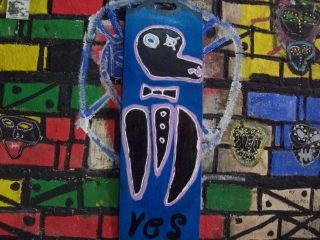 dittico hell yes anno 2004 acrilico tempera pastelli a olio panelli in legno 80x30