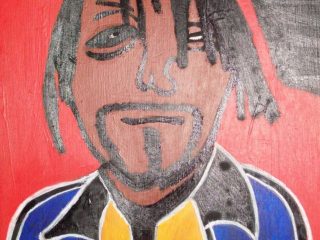 k.cobain il negro del rock anno 2009 acrilico tempera pastelli a olio supporto panello in carta compressa 100x50