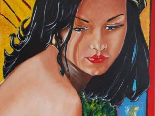 " Dolce attesa "
Olio su tela 
100 x 70 cm
Ritratto femminile di un fascino e di una  sensualità coinvolgente.