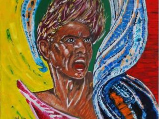 " Urlo "
Olio su tela 
100 x 100  cm
Liberamente tratto da un disegno di Michelangelo 