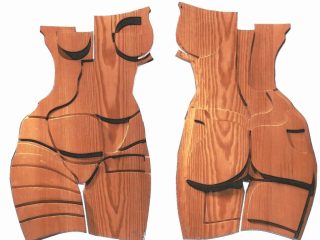 "Busto femminile bifronte" 2 bassorilievi lignei (assemblaggio) 