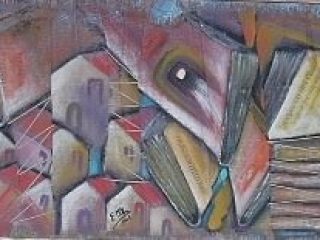"LA NOSTRA CULTURA" olio e acrilico su sacco cm.60x80 