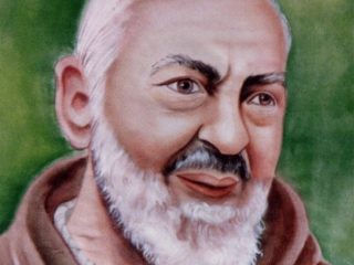Padre Pio dipinto acquarello su seta.