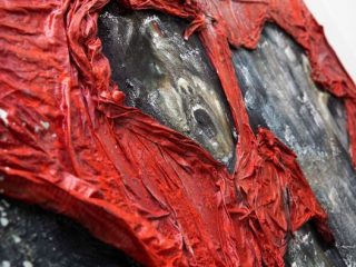 \"Senza parole\" Tecnica mista su mdf, cotone e legno dimensioni 100 x 206 cm. anno 2019  