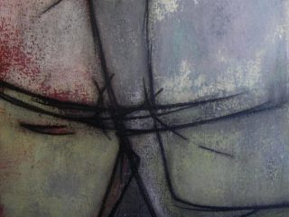 Opera di Franco Massanova, FORME CONVERGENTI, mista su tela, cm.80x80-2011