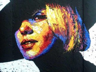 "MARILYN CON CAPPELLO NERO"
Olio a spatola su Forex, cm. 48x65, anno 2008