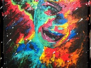 "CLOWN IN FIAMME"
Olio a spatola su tela juta e su cornice, cm. 50x60, anno 2004