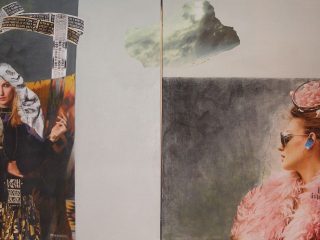 (MA)DONNA ANNUNCIATA -ANGELA ANNUNCIANTE 
(dittico) dal Maestro di Campodonico - acrilici, gessetti, pastelli, collage da riviste e web, fotocopie su carta - cm 60X50  + 60x50 