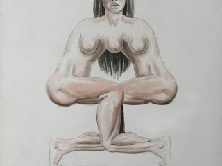 Donna con fondo bianco. Acrilico su tavola.  Anno 2008. 50x70