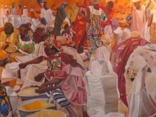 Mali-Djennè- Mercato del Lunedì- Olio su tela 100x200
