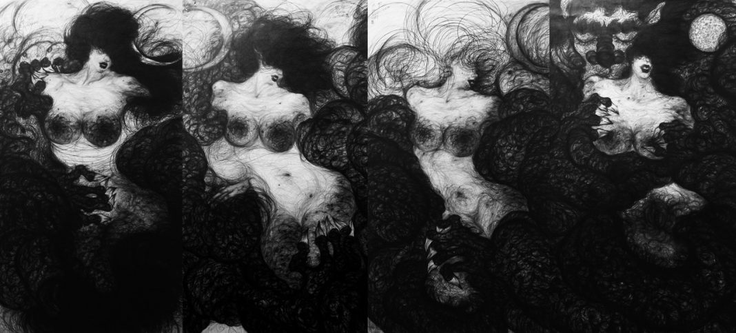Sobin Park – Poetry in Motionhttps://www.exibart.com/repository/media/formidable/11/1-1The-Creation-of-Female-Myth-2011-Pencils-on-the-paper-Bronze-powder-1068x483.jpeg