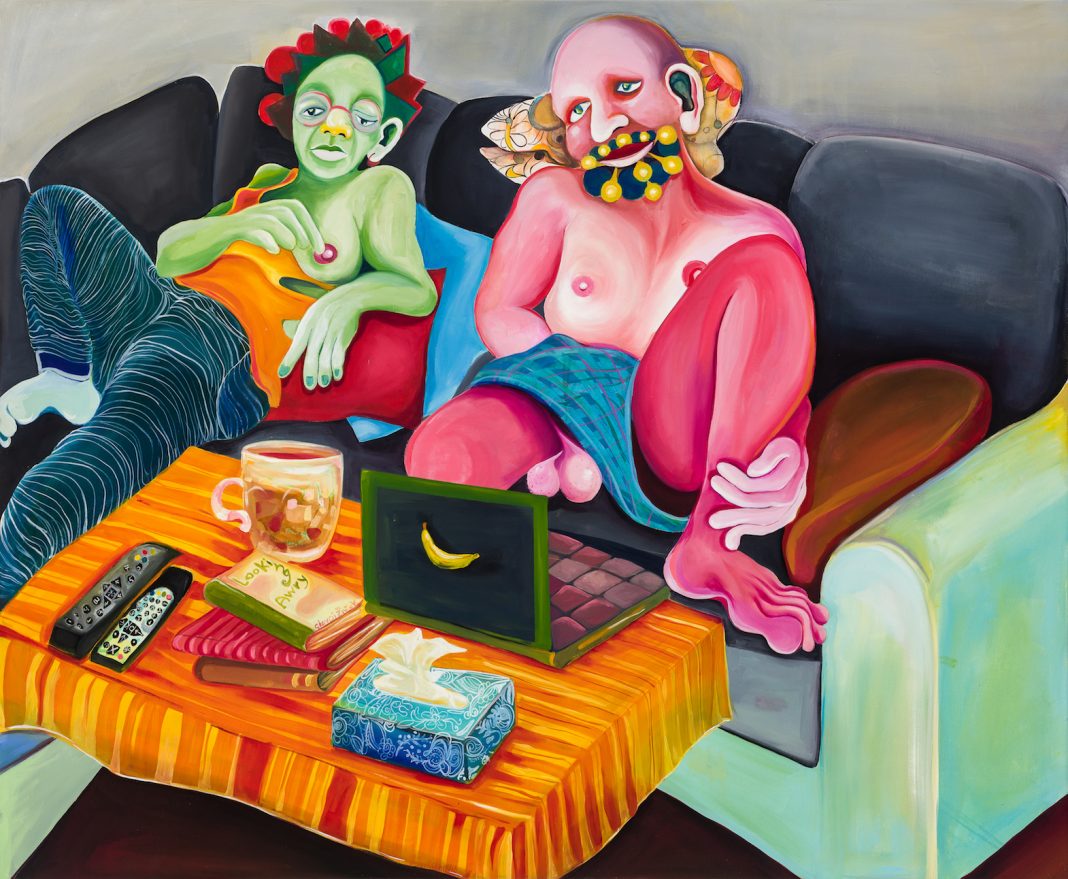 Reihaneh Hosseini – Come Inhttps://www.exibart.com/repository/media/formidable/11/Reihaneh-HosseiniWe-watch-TVoil-on-canvas115x140cm2020-1068x879.jpg