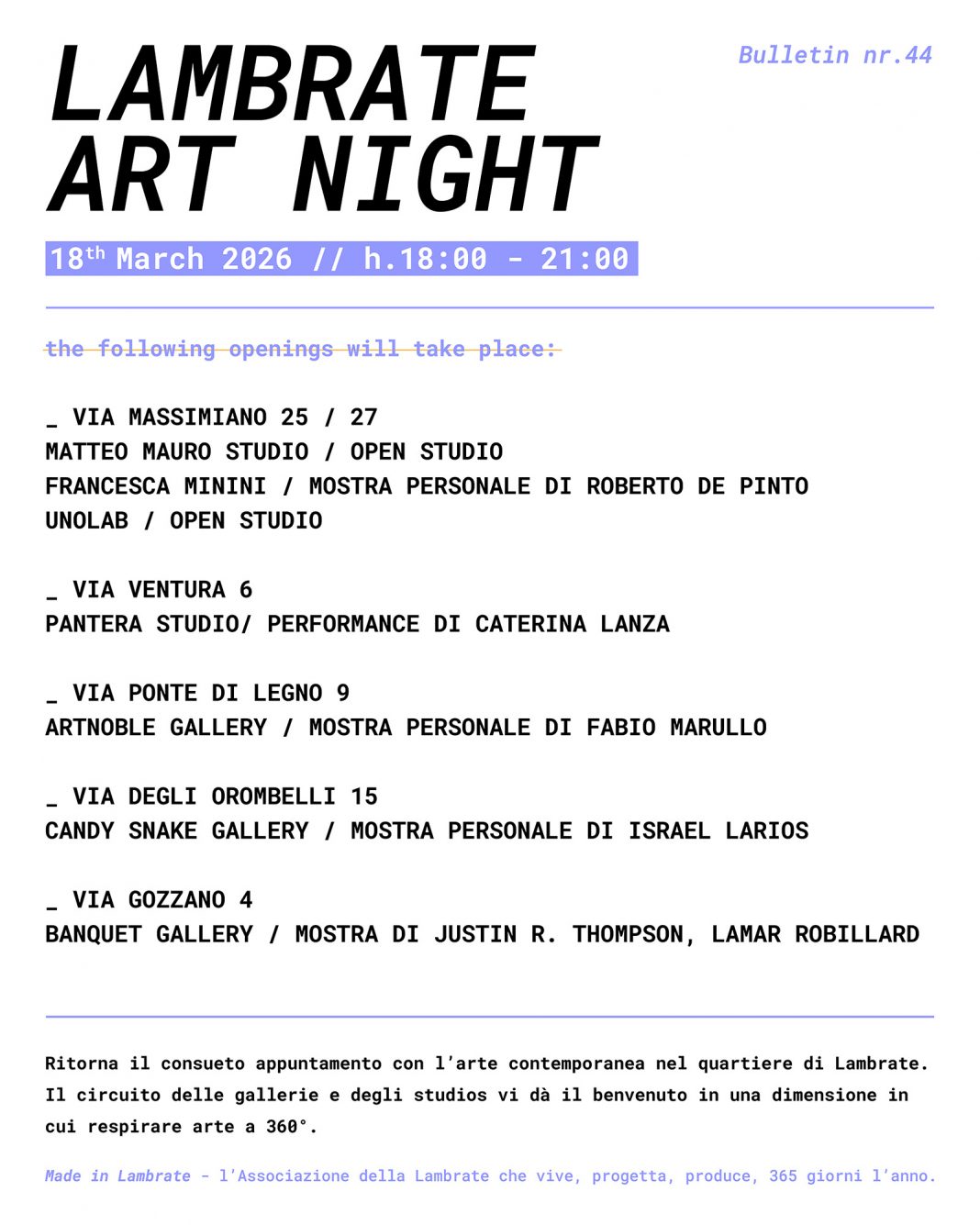 Lambrate Art Night – Bulletin Nr.44https://www.exibart.com/repository/media/formidable/11/img/03c/23_LambrateArtNight-BulletinNr44-lq-1068x1335.jpg