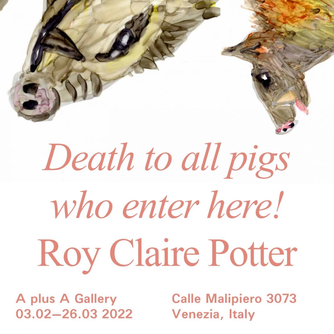 Roy Claire Potter –  Death to all pigs who enter here!https://www.exibart.com/repository/media/formidable/11/img/043/roy-claire-potter-1068x1068.jpg