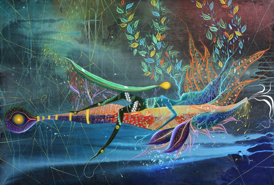 Rember Yahuarcani Ampiyacù. Terra dei miei antenatihttps://www.exibart.com/repository/media/formidable/11/img/238/Rember-Yahuarcani-La-canoa_acrílico-sobre-lienzo-68-x-98-cm-2023-low-1068x723.jpg