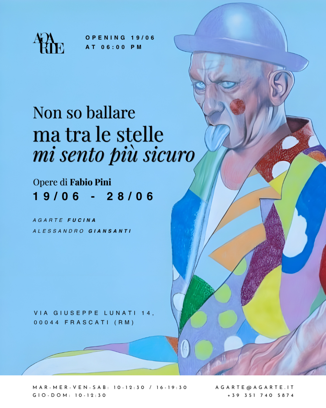 Fabio Pini – Non so ballare ma tra le stelle mi sento più sicurohttps://www.exibart.com/repository/media/formidable/11/img/2ef/Locandina-Non-so-ballare-ma-tra-le-stelle-mi-sento-più-sicuro-Opere-di-Fabio-Pini-AGARTE-Dal-19-al-28-giugno-2026-1068x1335.png