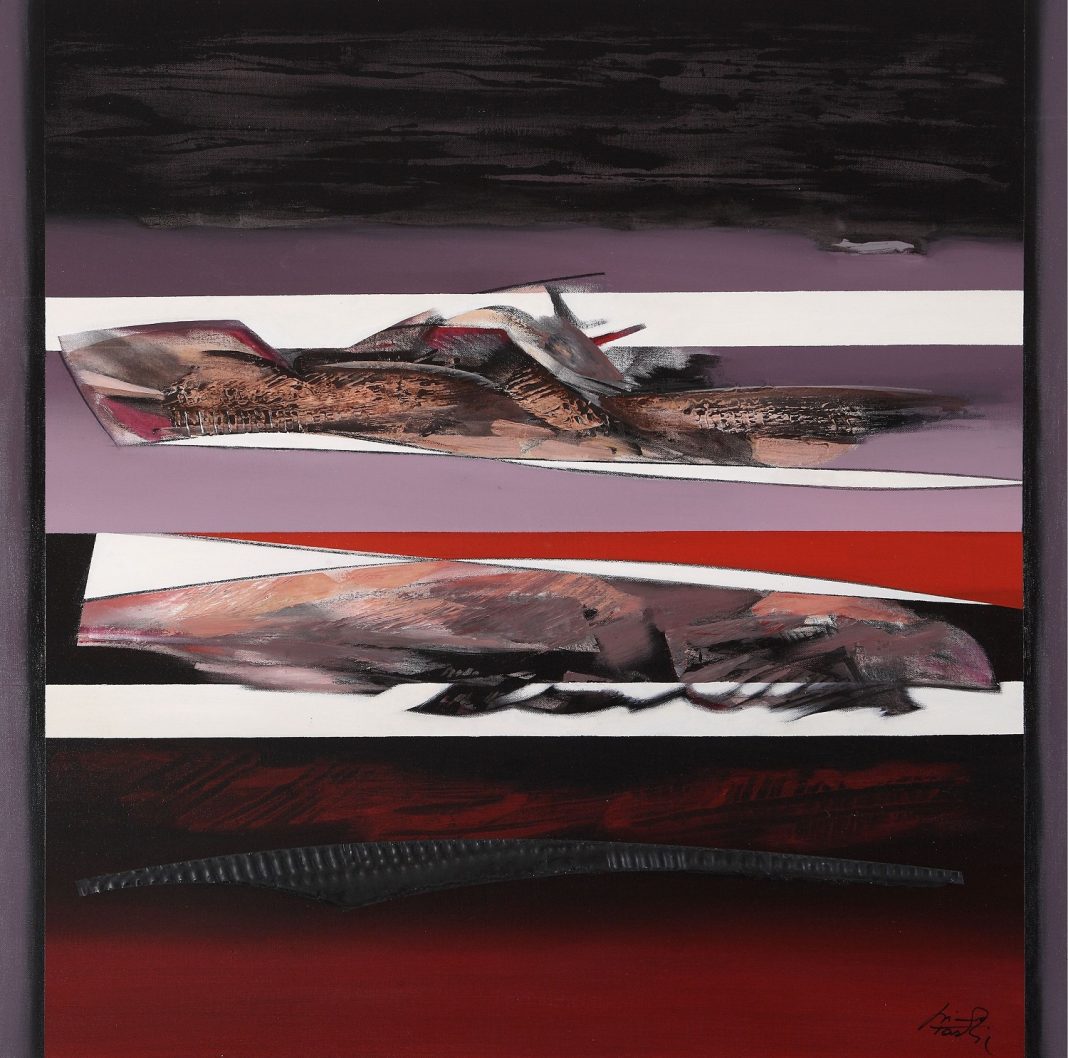 Lino Tardia – Echi mediterraneihttps://www.exibart.com/repository/media/formidable/11/img/40a/12-Lino-Tardia-Paesaggio-di-fronte-olio-tempera-acrilici-materiale-vinilico-e-foglia-doro-zecchino-su-tela-cm.-100x100-1068x1058.jpg