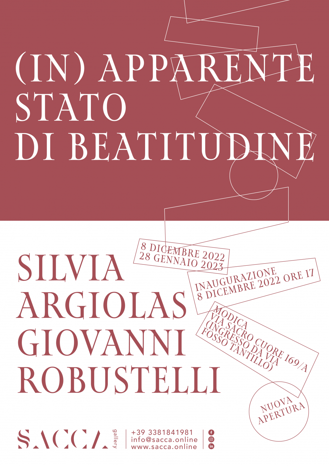 Silvia Argiolas / Giovanni Robustelli – (In) apparente stato di beatitudinehttps://www.exibart.com/repository/media/formidable/11/img/479/Locandina-mostra-SACCA-1068x1510.png