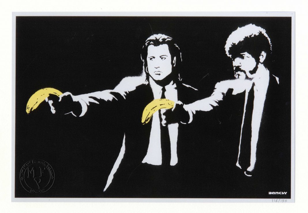 Banksy (Unauthorized)https://www.exibart.com/repository/media/formidable/11/img/5a2/da-Banksy-Pulp-Fiction-1068x737.jpg
