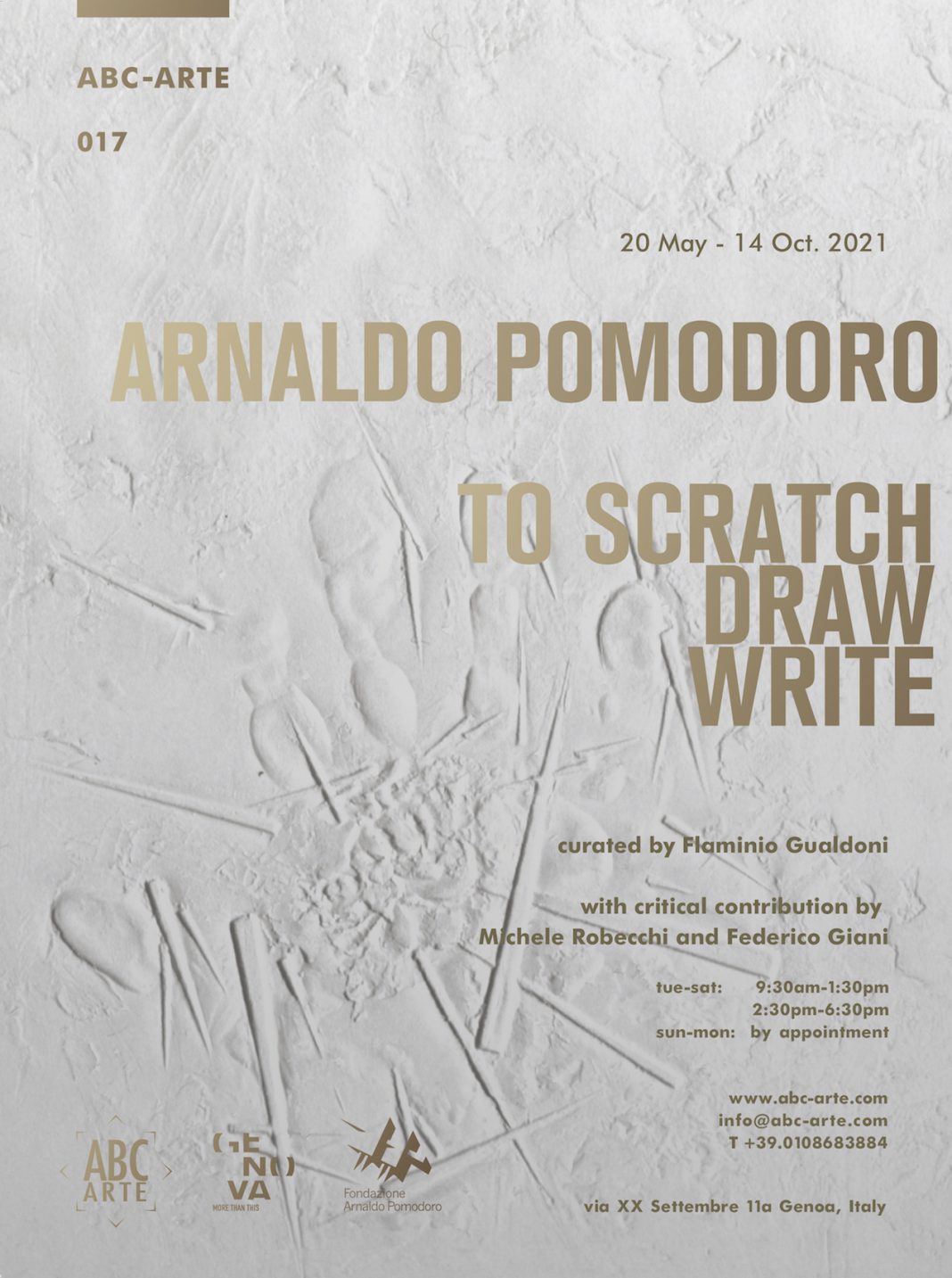 Arnaldo Pomodoro – To scratch, draw, writehttps://www.exibart.com/repository/media/formidable/11/img/5b2/Arnaldo-Pomodoro-TO-SCRATCH-DRAW-WRITE-ABC-ARTE-2021-1068x1433.jpg
