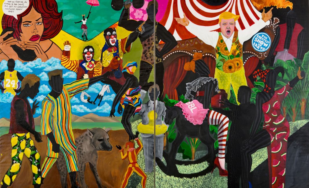 John Madu – Year of the Masquehttps://www.exibart.com/repository/media/formidable/11/img/5b2/John-Madu-If-only-life-was-a-circus-2022-Acrylic-on-canvas-Diptych-284x462-cm-1068x649.jpg