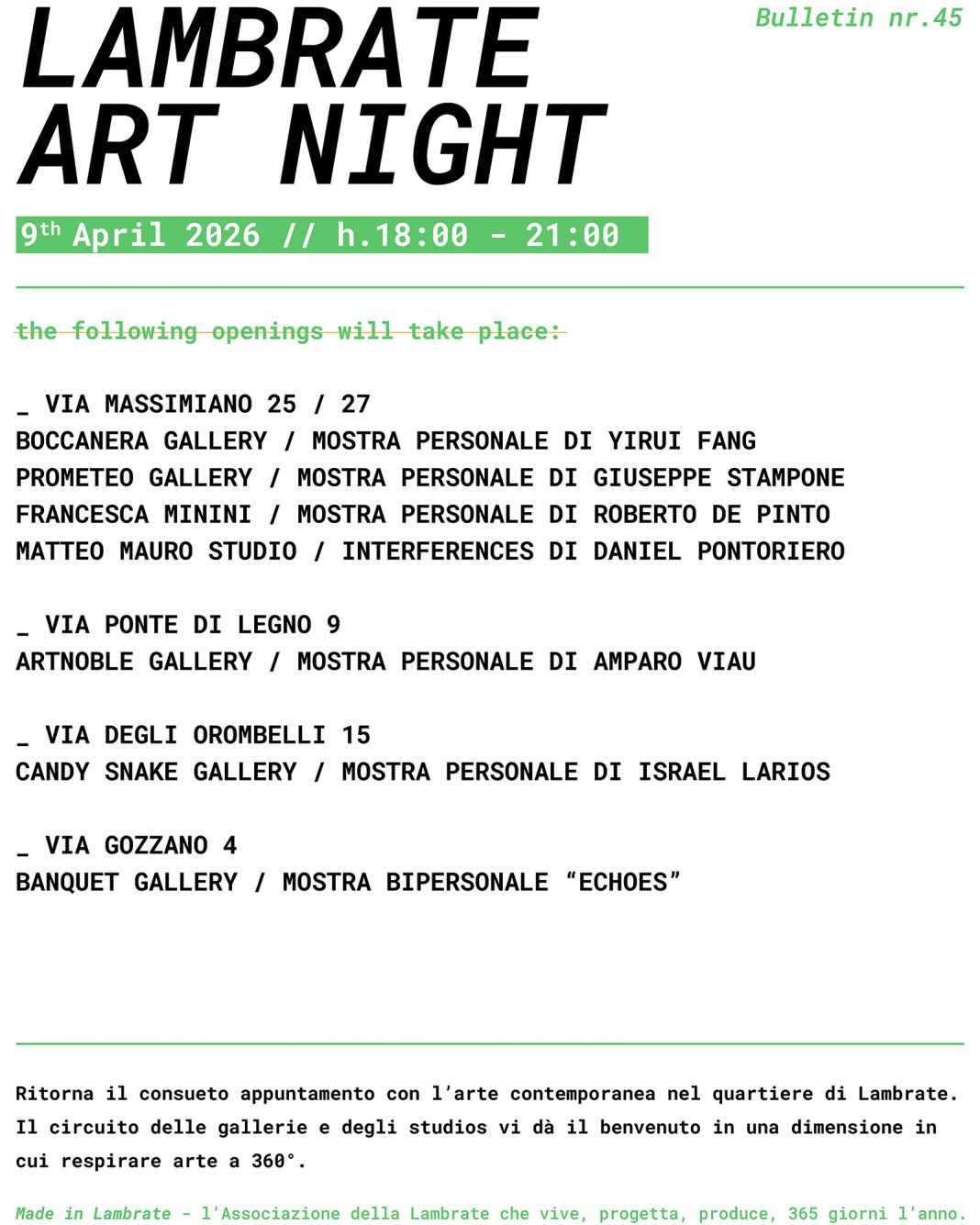 Lambrate Art Night – Bulletin Nr.45https://www.exibart.com/repository/media/formidable/11/img/607/Matteo-Mauro-Studio-Newsletter-FLYER-1068x1335.jpg