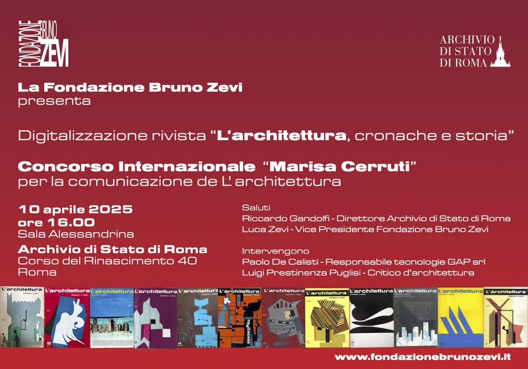 Concorso Marisa Cerruti e digitalizzazione rivista L’architettura, cronache e storiahttps://www.exibart.com/repository/media/formidable/11/img/801/Invito-presentazione-1068x748.jpg