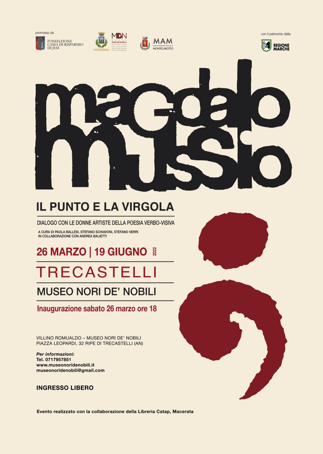 Magdalo Mussio – Il Punto e la Virgola. Dialogo con le donne artiste della poesia verbohttps://www.exibart.com/repository/media/formidable/11/img/897/Volantino-Mostra-Magdalo-Mussio-1068x1501.jpg