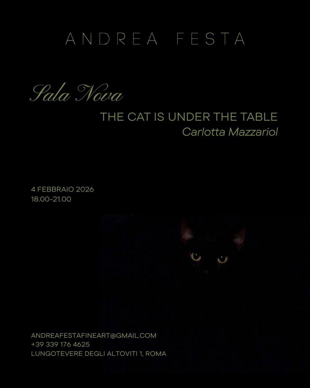Carlotta Mazzariol – Sala Nova: The Cat is Under the Tablehttps://www.exibart.com/repository/media/formidable/11/img/a12/The-Cat-is-Under-the-Table-IG-Post-ITA-invito-1068x1335.jpeg