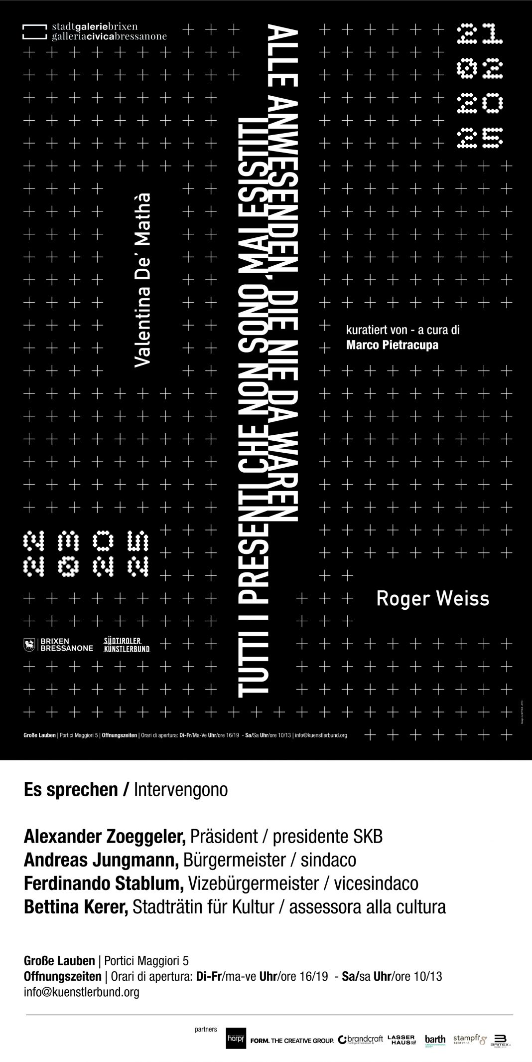 Tutti i presenti che non sono mai esistitihttps://www.exibart.com/repository/media/formidable/11/img/b69/Invito-Brixen-Galerie-Valentina-De-Matha-Roger-Weiss-Marco-Pietracupa-Galleria-Civica-Bressanone-1068x2130.jpg