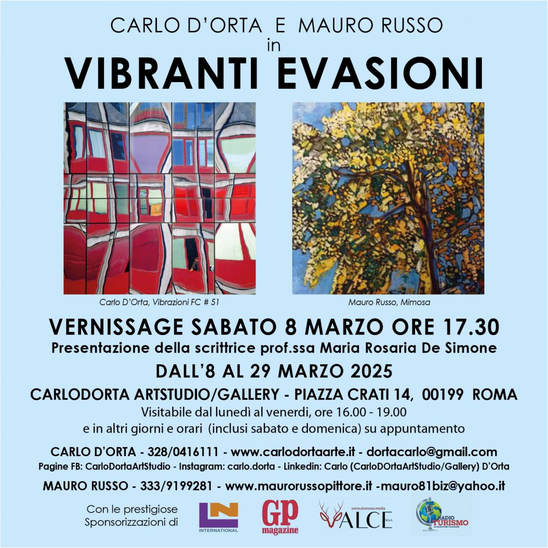 Vibranti Evasioni, mostra Bipersonale con Mauro Russohttps://www.exibart.com/repository/media/formidable/11/img/ba9/Invito-VIBRANTI-EVASIONI-1068x1068.jpg