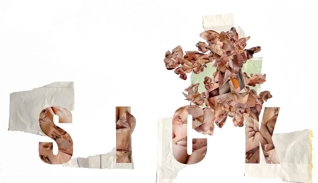 Dario Neira: PAROLE NUDEhttps://www.exibart.com/repository/media/formidable/11/img/bac/Neira_SICK_2021_collage-on-paper_100x150.-Courtesy-lArtista-metroquadro-1068x616.jpg