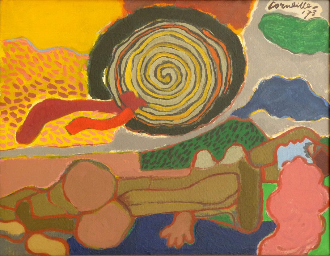 Una collestiva. Ascolini, Casati, Corneille, De Biasi, Fazzini, Fiorese, Garrone, Gilgogué, Ionesco, Laugé, Pericoli, Willowhttps://www.exibart.com/repository/media/formidable/11/img/d12/1-Corneille-Carte-postale-de-Naples-olio-su-tela-1973-1068x831.jpg