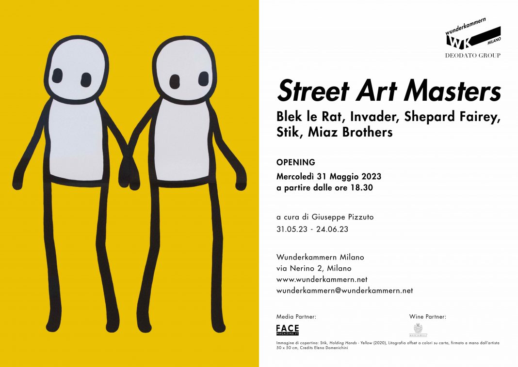 Stik / Blek le Rat / Invader / Shepard Fairey / Miaz Brothers – Street Art Mastershttps://www.exibart.com/repository/media/formidable/11/img/de9/WK_Street-Art-Masters_IT-1-1068x758.jpg