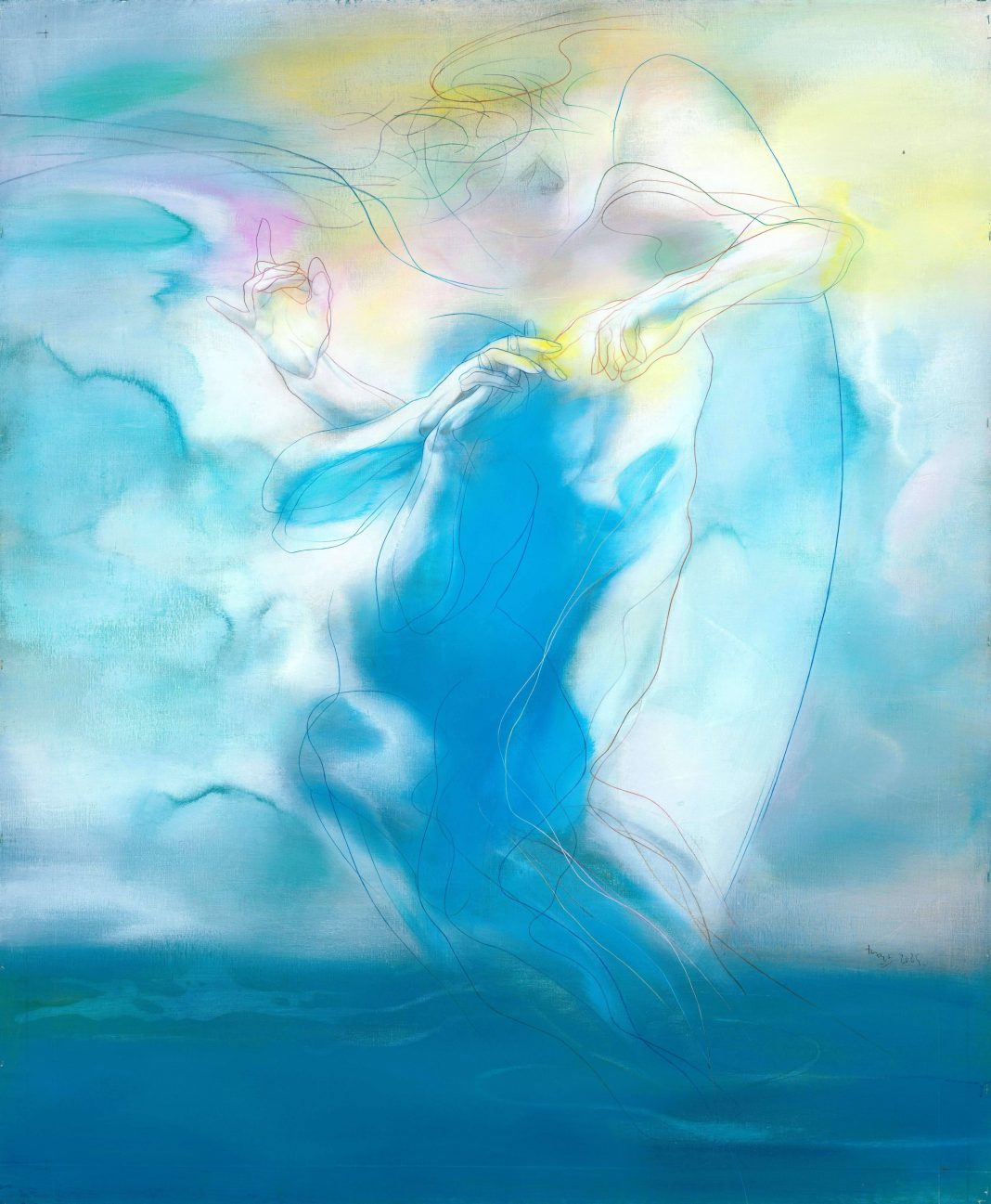 A smile from the universehttps://www.exibart.com/repository/media/formidable/11/img/f2b/Joined-palms-a-budding-flower-praying-to-the-distance-2025-acrilico-su-tela-cm-141x112-rid-1068x1297.jpg