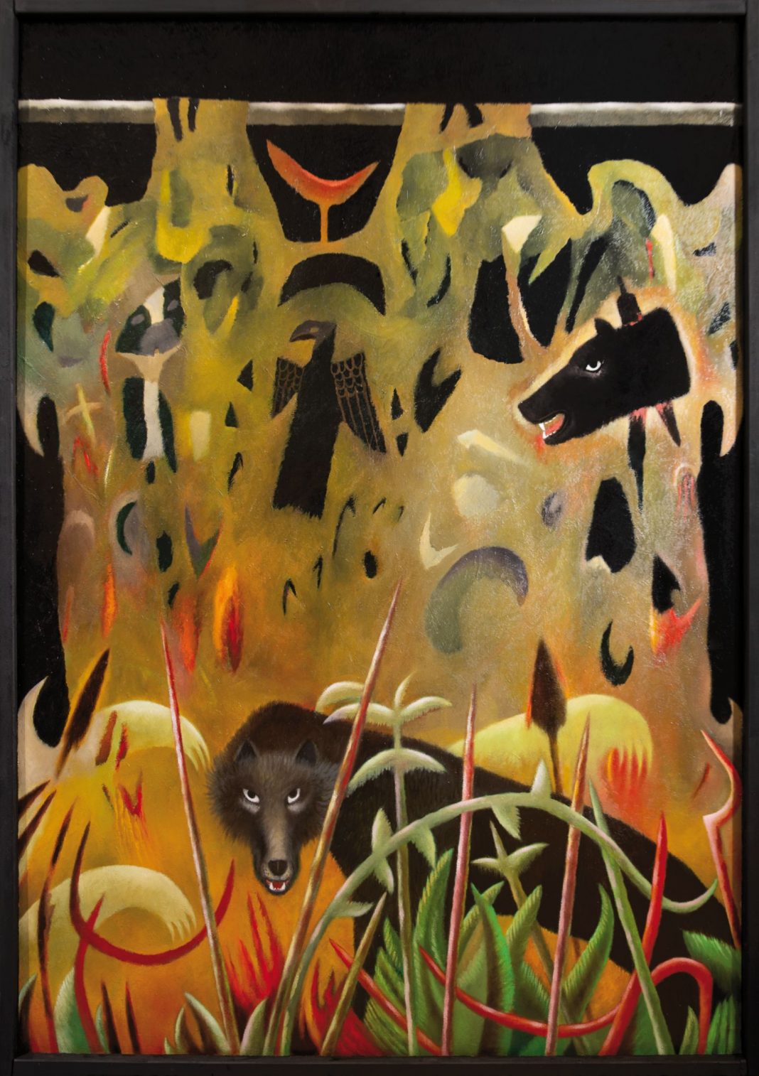 Sergio Battarola – Ombre dal passato – rituali sulla terra di nessunohttps://www.exibart.com/repository/media/formidable/11/img/f67/Rituale-del-Lupo-Olio-su-tavola-cm-125x90-2-1068x1514.jpg