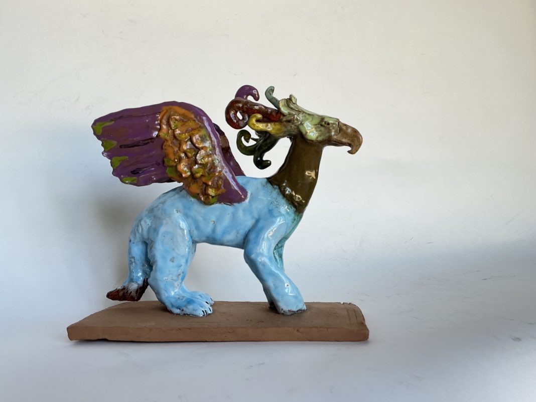 Elsewhere. Marko Lađušić & Benedetto Pietromarchihttps://www.exibart.com/repository/media/formidable/11/img/f7a/Benedetto-Pietromarchi-Grifone-Arlecchino-2025-Ceramica-e-Terracotta-225-x-25-x-115-cm-Courtesy-Wizard-Gallery.-1068x801.jpeg