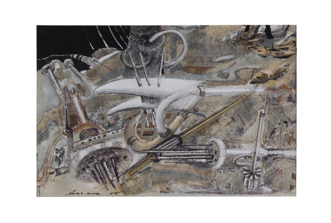 Lucio Riva – (al 76° gradino)https://www.exibart.com/repository/media/formidable/11/img/fbd/Lucio-Riva-Armamentario-di-una-fabbrica-moderna1965-mista-165x25-cm.-Ph.-Ludovica-Prandi-1068x720.jpg